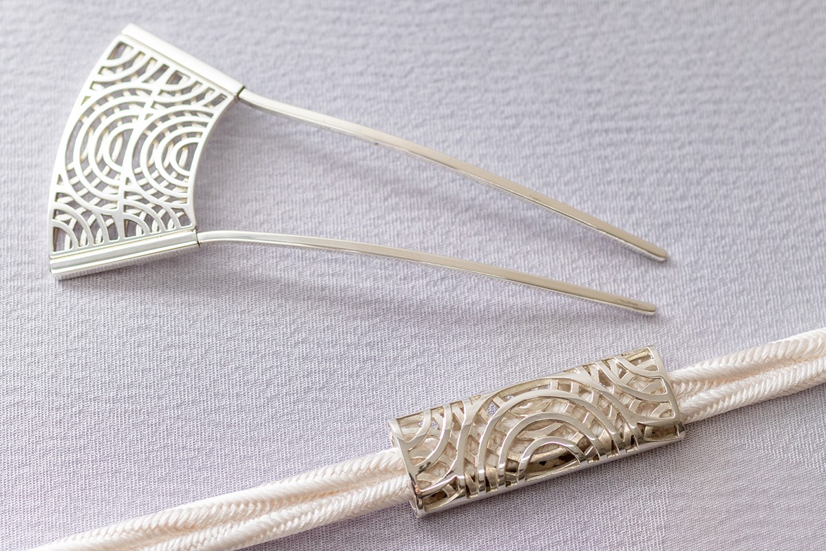 CHIKUEIDO JEWELRY　銀製和装小物「ジャルダン」簪＆帯留めセット